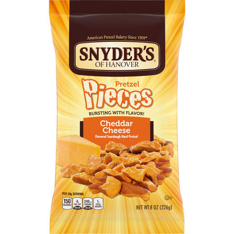 Snyders of Hanover Cheddar Cheese Pretzel Pieces, 8 Ounce -- 6 per case.