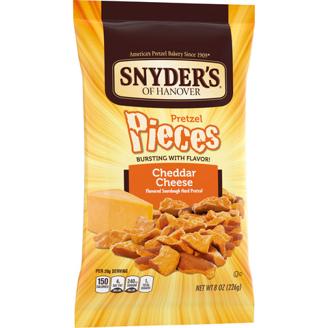 Snyders of Hanover Cheddar Cheese Pretzel Pieces, 8 Ounce -- 6 per case.