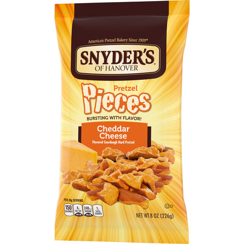 Snyders of Hanover Cheddar Cheese Pretzel Pieces, 8 Ounce -- 6 per case.