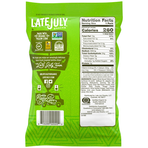 Late July Snacks LATE JULY CHPS CLASICO JALA LIME6/2 Z
