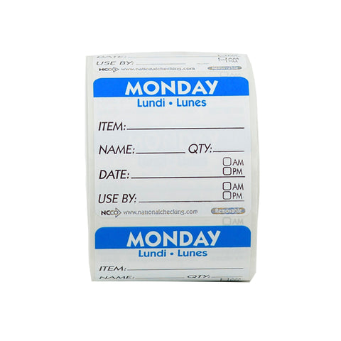 Label Trilingual Item/date/use By Removable Blue Monday 2x2