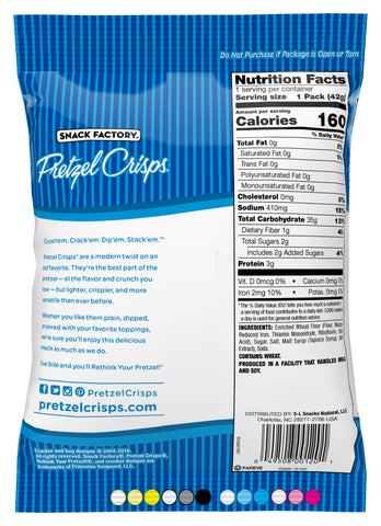 Pretzel Crisps Original Deli Style Pretzel Crackers, 1.5 Ounce -- 24 per case.