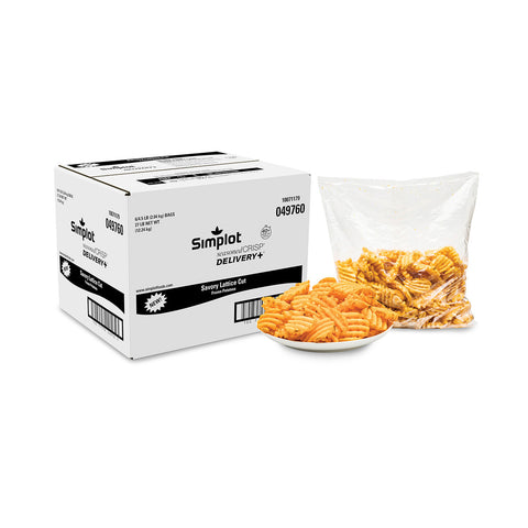 Simplot SeasonedCRISP® Delivery+™ POTATO FRIES LATTICE CUT SAVORY BATTERED SKIN-ON