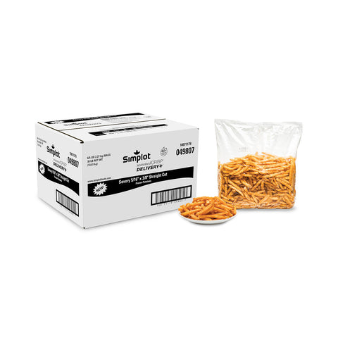 Simplot Seasoned CRISP Delivery+ Skin On Battered Savory Straight Cut Potato Fries, 5 Pound -- 6 per case