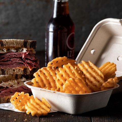 Simplot SeasonedCRISP® Delivery+™ POTATO FRIES LATTICE CUT SAVORY BATTERED SKIN-ON