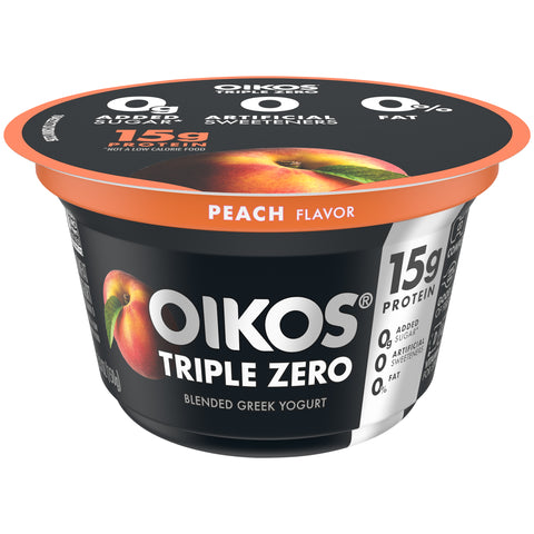 Oikos Organic Triple Zero Peach Nonfat Greek Yogurt, 5.3 Ounce -- 12 per case.