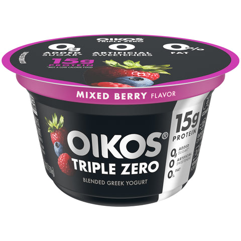 Oikos Organic Triple Zero Mixed Berry Nonfat Greek Yogurt, 5.3 Ounce -- 12 per case.