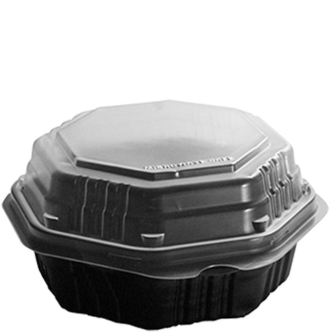 Creative Carryouts® CONTAINER PLASTIC HINGED CARRYOUT - BLACK/CLEAR 6