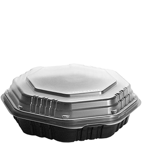 Creative Carryouts® CONTAINER PLASTIC HINGED CARRYOUT BLACK/CLEAR 7.5