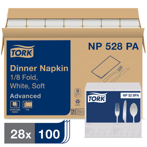 Tork® NAPKIN DINNER 15X17 WHITE 2-PLY 1/8 FOLD