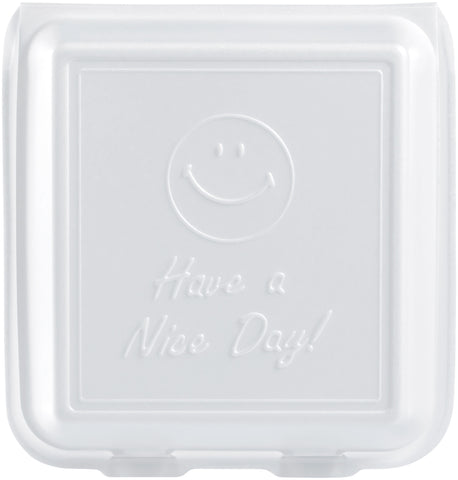 Dart CONTAINER FOAM HINGED 3-COMPARTMENT HAVE A NICE DAY