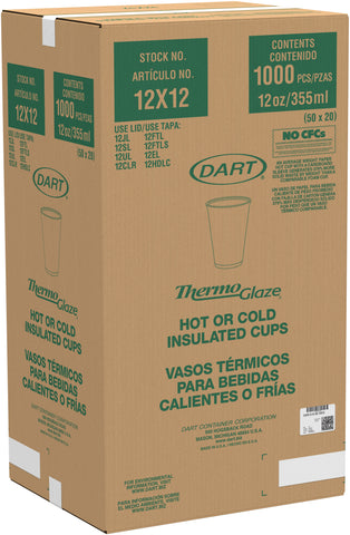 Dart ThermoGlaze Cafe G Expanded Polystyrene White with Brown and Red Stock Print Insulated Foam Hot and Cold Cup, 12 Ounce -- 1000 per case