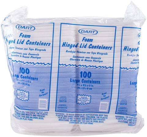 Dart Large 1 Compartment Insulated Non Perforated Foam Hinged Lid Container, 9 1/2 x 9 1/4 x 3 inch - 100 count per pack -- 2 packs per case
