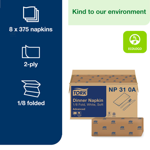 Essity NAPKIN DINNER 15X17 2-PLY 1/8-FOLD TORK WHITE