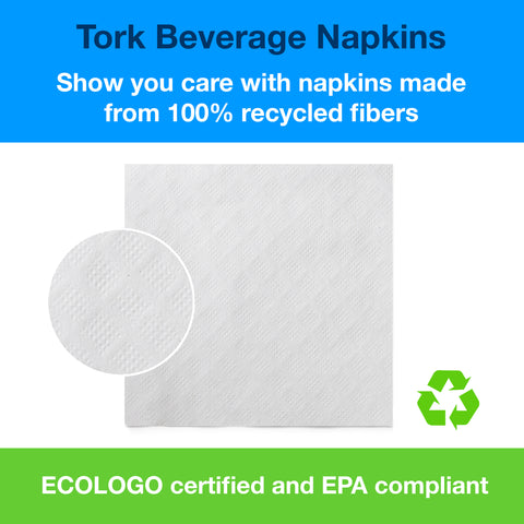 Tork 1 Ply White 1/4 Fold Universal Beverage Napkin, 9.125x9.125 inch -- 4000 per case