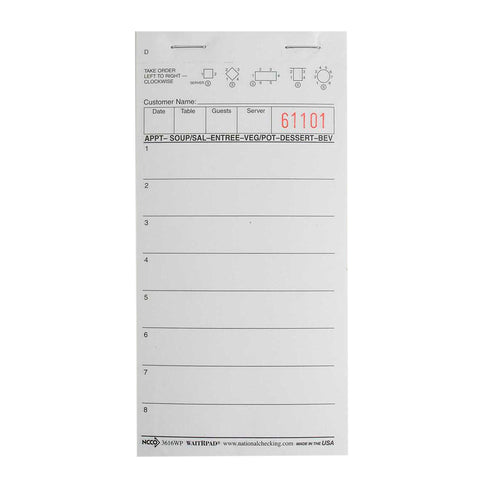 Guest Check Waiter Pad 1 Part Paper
