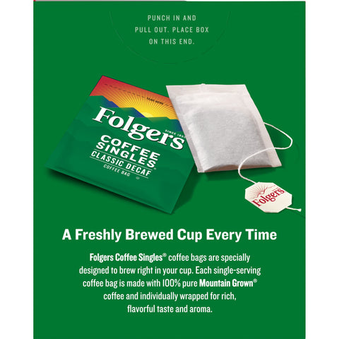 Folgers Decaffeinated Coffee Singles - 19 coffee bags per box, 12 boxes per case
