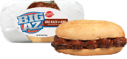Advance Pierre Big Az Rack Oiled Ribs Barbecue Pork Sandwich, 8.6 Ounce -- 8 per case.
