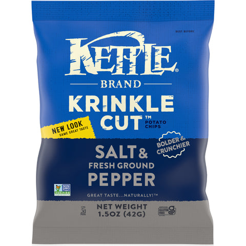 Kettle Brand Krinkle Cut Salt and Fresh Ground Pepper Potato Chips, 1.5 Ounce -- 24 per case.