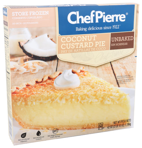 Sara Lee Chef Pierre Unbaked Coconut Custard Open Face Pie, 10 inch -- 6 per case.