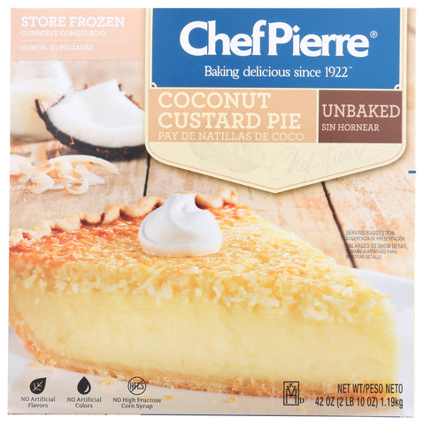 Sara Lee Chef Pierre Unbaked Coconut Custard Open Face Pie, 10 inch -- 6 per case.