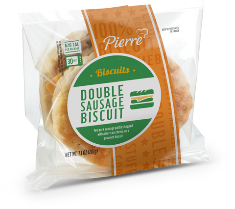 Advance Pierre Pierre Double Sausage Biscuit with Cheese, 7.1 Ounce -- 12 per case.