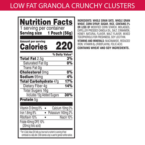 Cereal Granola Low Fat Crunchy Clusters Pouches