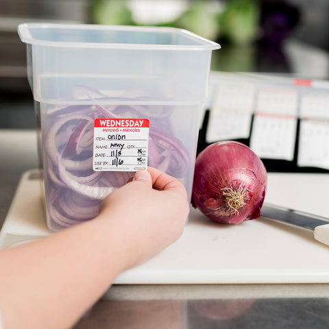 DateIt™ LABEL TRILINGUAL ITEM/DATE/USE BY REMOVABLE RED WEDNESDAY 2X2