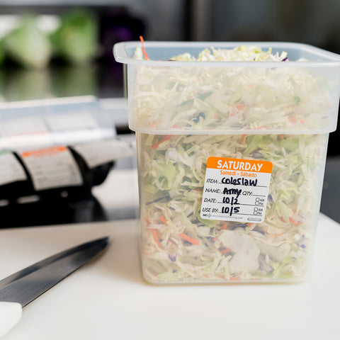 Label Trilingual Item/date/use By Removable Orange Saturday 2x2
