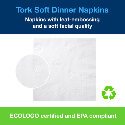 Tork 2 Ply White Advanced Dinner Napkin, 15 x 16.25 inch - 375 per pack -- 8 packs per case