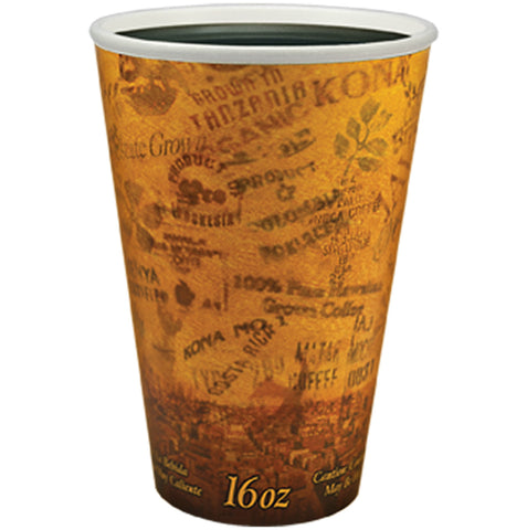 Dart Stock Printed Fusion Paper Wrapped Expanded Polystyrene Brown and Black Foam Hot/Cold Cup, 16 Ounce -- 1000 per case