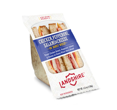 Landshire® SANDWICH WEDGE CHICKEN PEPPERONI SALAMI & CHEESE HONEY BERRY WHEAT BREAD 10000002486