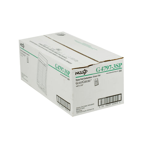 National Checking Medium-Wide Green Three-Part Carbonless Guest Check with Beverage Backer, 7.25 x 4.25 inch -- 2000 per case