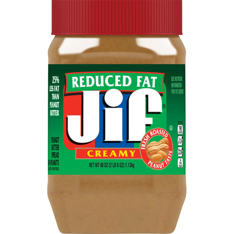 Jif Reduced Fat Creamy Peanut Butter, 40 Ounce -- 8 per case.