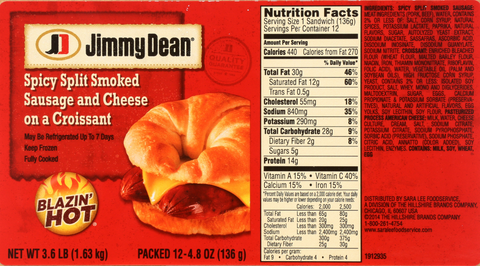 Jimmy Dean Spicy Split Smoked Sausage and Cheese Croissant Sandwich, 4.8 Ounce -- 12 per case