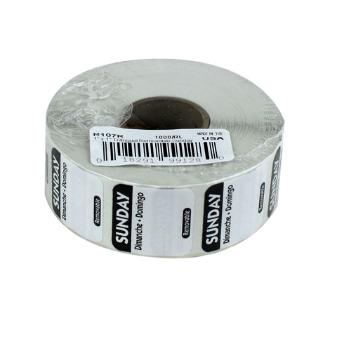 National Checking Company Dateit Black Trilingual Removable Label - Sunday, 1 x 1 inch -- 1000 per case.