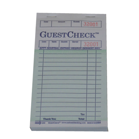 National Checking Company Guest Check Paper - 1 Part Green, 17 Line, 3.5 x 6.75 inch -- 5000 per case.