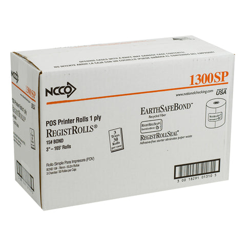 National Checking Company White Bond 1 Ply Register Roll Tape, 3 inch -- 30 per case.