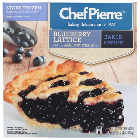 Sara Lee Chef Pierre Pre Baked Blueberry Lattice Crust Pie, 10 inch -- 6 per case.