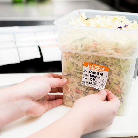 DateIt™ LABEL TRILINGUAL ITEM/DATE/USE BY REMOVABLE ORANGE SATURDAY 2X2