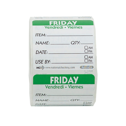 DateIt™ LABEL TRILINGUAL ITEM/DATE/USE BY REMOVABLE GREEN FRIDAY 2X2
