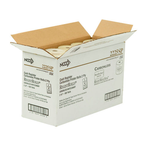 National Checking Company White/Canary Carbonless 2 Ply Register Roll Tape, 2.25 inch -- 40 per case.