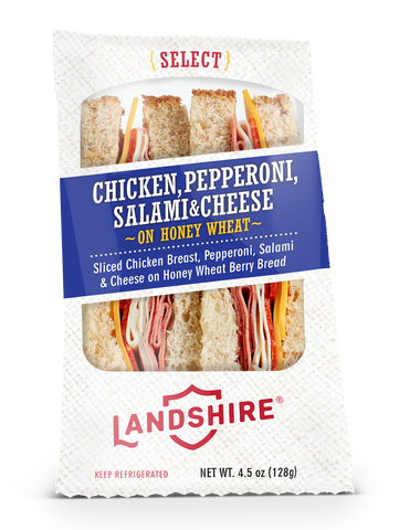 Landshire® SANDWICH WEDGE CHICKEN PEPPERONI SALAMI & CHEESE HONEY BERRY WHEAT BREAD 10000002486