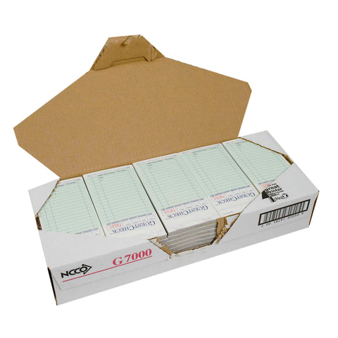 National Checking Company Carbonless Guest Check Paper - 2 Part Green, 17 Line, 3.4 x 6.75 inch -- 2500 per case.