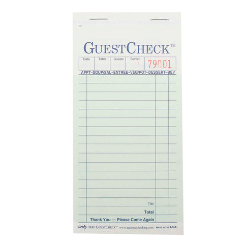 National Checking Company Carbonless Guest Check Paper - 2 Part Green, 17 Line, 3.4 x 6.75 inch -- 2500 per case.