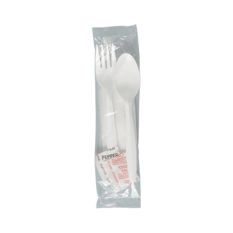 Dart CUTLERY KIT FORK/SPOON/NAPKIN POLYPROPYLENE MEDIUM WEIGHT WHITE