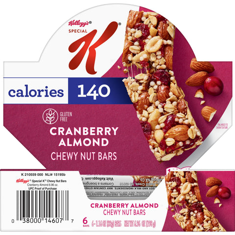 Kelloggs Special K Cranberry Almond Cereal Chewy Nut Bar, 1.16 Ounce -- 72 per case.