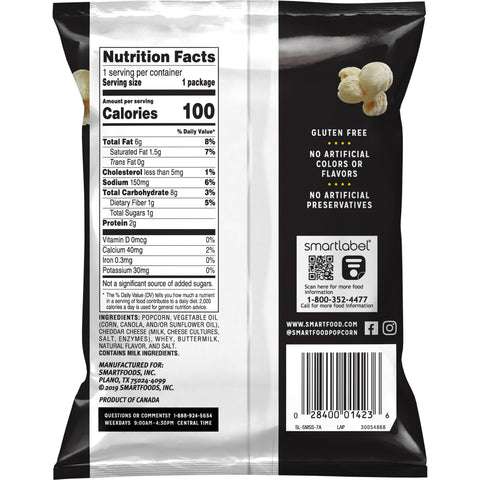 Smartfood White Cheddar Flavored Popcorn, 0.625 Ounce -- 104 per case
