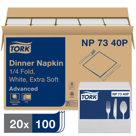 Tork Advanced NAPKIN DINNER 17X16.25 WHITE 3-PLY 1/4 FOLD