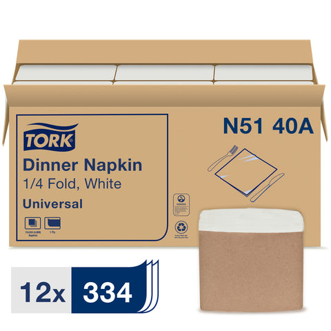 Tork Universal White 1 Ply Paper Dinner Napkin, 16.9 x 15 inch -- 4008 per case